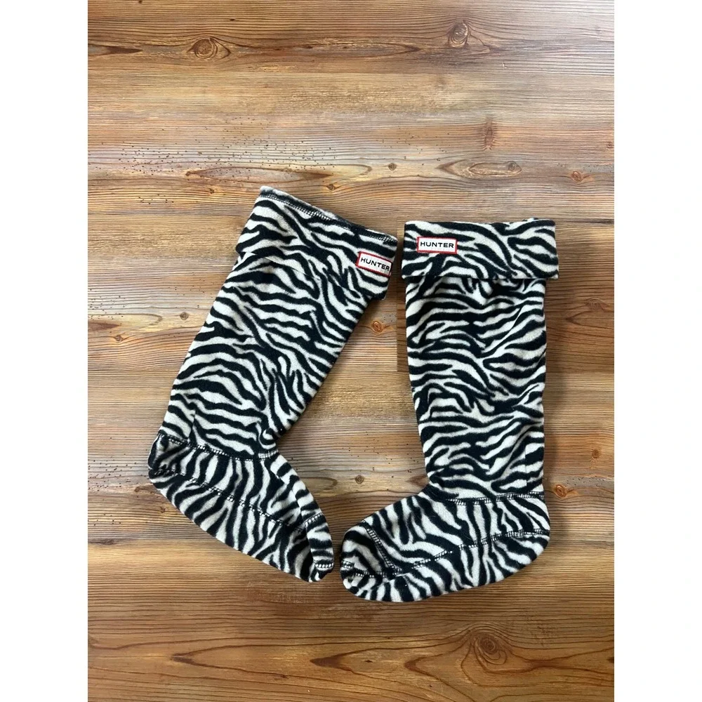 Hunter Zebra Print Fleece Welly Boot Liners Black White Womens Size M 5-7